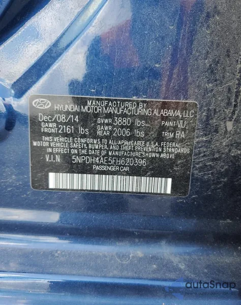 2015 Hyundai Elantra Se z USA, uszkodzony, nr VIN 5NPDH4AE5FH620396